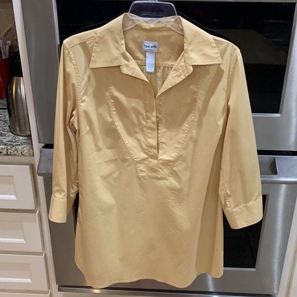 Chico’s size 1 (med/lg) soft gold cotton/poly/spandex fabric 3/4 sleeves blouse - Picture 1 of 11